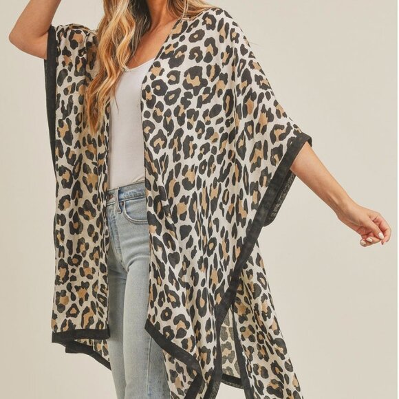 NWT Beige Leopard Print Boho Sheer Kimono Cardigan Lightweight Summer Beach - Picture 3 of 3